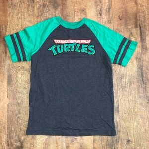 Teenage Mutant Ninja Turtle Logo Men’s Raglan Sleeve T-Shirt Gray Green Medium